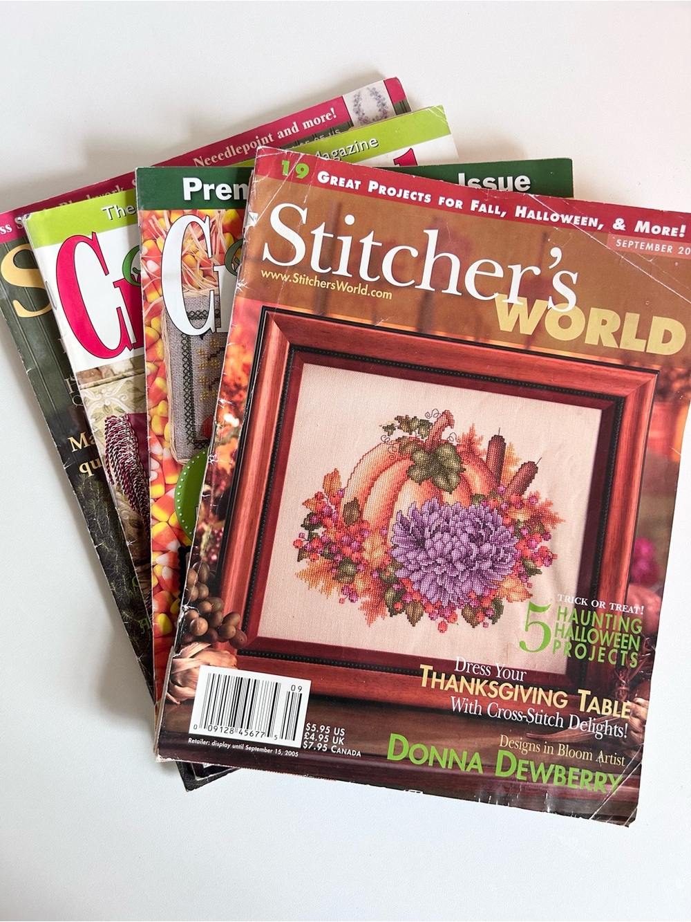 4 vintage cross stitch pattern magazines - fall & autumn
